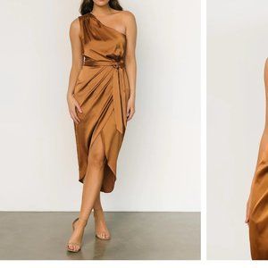 Celia one shoulder dress from Batic Born. Copper.